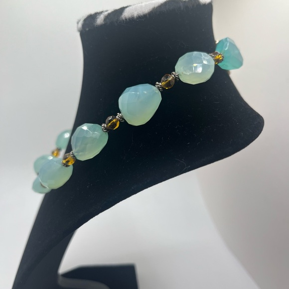 Aqua Tourmaline Faceted Natural Stone Necklace Artisan Toggle - Picture 5 of 8